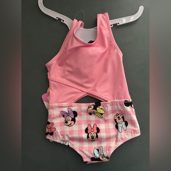 Disney Jr Minnie Mouse Pink & White One Piece Peek-A-Boo Bathing Suit - Size 2T - Picture 2 of 6